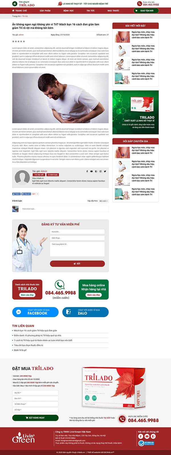 Website nhãn hàng được phẩm Trĩ - Trilado